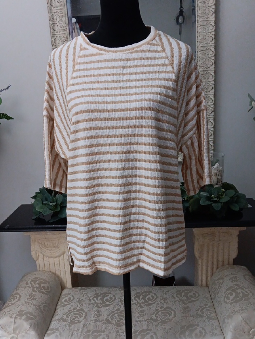 Cream & Tan Striped Knit Top